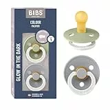 BIBS Colour Glow Schnuller 2er-Pack, BPA-frei. Leuchtet im Dunkeln, Kirschform Nippel. Naturkautschuk/Latex, Hergestellt in Dänemark. Größe 1 | 0+ Monate | 2-Pack, Sage NIGHT/Cloud NIGHT