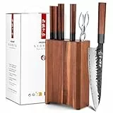 HEZHEN Messerblocksets, Kompositstahl Küchenmessersets Kochmesser Santoku, Küchenschere aus Rostfreiem Stahl, Akazienholz Messerblock