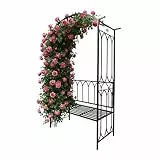 Relaxdays Rosenbogen mit Bank, Torbogen Garten, HBT: 210 x 134 x 48 cm, Rankbogen für Kletterpflanzen, Metall, schwarz