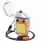 SUPRUS Wasserdichtes Leuchtfeuerzeug, 3 Modi, Taschenlampe, Winddicht, Doppelbogen, elektrisches Feuerzeug, wiederaufladbar, Dual Arc Plasma-Feuerzeug mit Überlebens-Notfall-Pfeife und Umhängeband