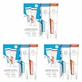 aronal & elmex Zahnpasta Doppel-Schutz 2x75ml – medizinische Zahnreinigung mit doppeltem Schutz für Zahnfleisch und Zähne – stärkt die Zähne gegen Karies für morgens und abends (Packung mit 3)