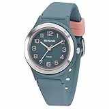 SINAR Mädchen-Armbanduhr Jugend Sportuhr Fitness Analog Quarz 10 Bar wasserdicht Silikonband Taubenblau Rosé Silber XB-48-22