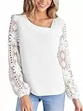 CUPSHE Damenbluse, lang, durchscheinend, Spitzenärmel, elegant, für Freizeit, Büro, weiß, L