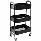 DOEWORKS Servierwagen mit Rollen Rollwagen Metall 3 Etagen Küchenwagen Bastelwagen Rollwagen Küche Aufbewahrungswagen für Wohnzimmer Schlafzimmer Badezimmer Büro, Schwarz