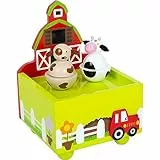 small foot Spieluhr Bauernhof, aus Holz mit fröhlichen Tiermotiven, Musikuhr für Kinder ab 3 Jahren, 11715
