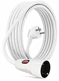 MutecPower 5 Meter Verlängerungskabel mit Schalter am stecker Schuko Verlängerung mit Schalter 90° Winkelstecker IP20 Schutzkontakt & Schutzkontaktkupplung bis 250V 16A - 5m weiß
