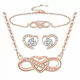 LYL.Adorer Schmuckset Damen, Roségold Schmuck Halskette Armband Ohrringe Set, Unendlichkeit Herz Geschenk für Sie