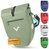 Valkental - Große & wasserdichte Gepäckträgertasche - 28L Füllvolumen - Fahrradtasche für Gepäckträger mit Reflektoren in Natur Grün