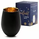 Windlicht aus Glas - Stilvolles, liebevoll gestaltetes Deko-Windlicht als einzigartiges Geschenk für jeden Anlass (Schwarz)