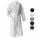 heimtexland ® Bademantel Waffelpique Reisebademantel Saunamantel 100% Baumwolle Oekotex leicht schnelltrocknend hautfreundlich für Damen und Herren Typ881 Weiß L