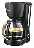 Bestron Filterkaffeemaschine 1,5 L für 10 Tassen, Kaffeemaschine mit Glaskanne, Permanentfilter & Warmhalteplatte, 1000 W, Black & Wood Design, Schwarz/Holz, ACM900BW
