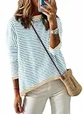 Cuptacc Pullover Damen Gestreiftes Sweatshirt Damen Rundhals Langarm Pulli Elegant Baumwolle Tshirts Baugrün Mittel M 38-40