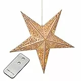 Haushalt International Holzstern mit Fernbedienung 40cm LED beleuchteter Stern Weihnachts Fenster Deko
