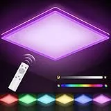 LEDYA LED Deckenleuchte Dimmbar mit Fernbedienung, 18W Deckenlampe Farbwechsel mit 6 Lichtfarben, Flach, Quadratisch, IP44 Wasserdicht für Bad, Schlafzimmer, Wohnzimmer