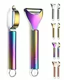 Berglander Regenbogen spargelschäler Gemüse kartoffelschäler, Titanbeschichtung Regenbogen Edelstahlschäler für die Küche, langlebige und robuste scharfe sparschäler sparschäler apfelschneider 2 Stück