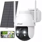 ieGeek 2K 3MP Überwachungskamera Aussen Solar, 360° PTZ Kamera Aussen Akku, 2.4GHz Kabellos Überwachungskamera mit PIR Bewegungsmelder,Farb-Nachtsicht, 2-Wege-Audio, IP65