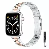 GEARYOU Ersatzarmband Kompatibel mit Apple Watch Armband 42mm(Series 11 10) 40mm 38mm 41mm Damen Herren,Slim Edelstahlarmband für iWatch Series 11/10/9/8/7/6/5/4/3/2/1,SE 3 2 1,Silber/Rosegold