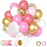 Ovanda Rosa Weiß Gold Luftballons Hochzeit,30 Stück Pastell Rosa Weiß Metallic Gold Konfetti Latex Ballons,Luftballons Geburtstag,für Mädchen Babyparty Geburtstagdeko Hochzeit Luftballons Valentinstag