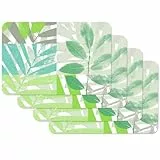 Vénilia Tischset Blätter, Platzset für Esszimmer, Esstischmatten, Telleruntersetzer, Platzdeckchen, abwischbar, lebensmittelecht, 45 x 30 cm, 4 Stück