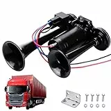 Gobesty LKW Hupe 12V, 600DB Super Laut Air Horn, Doppelrohr Lufthorn Train Horn mit Kompressor, Lufthorn Drucklufthorn Laute Hupe Kit, für 12V Fahrzeuge LKW Lörries Züge Boote Cars Vans, Schwarz