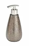 WENKO Seifenspender Marrakesh, nachfüllbar, für ca. 400 ml Flüssigseife, aus hochwertiger Keramik Versehen mit Einer eingearbeiteten Glanzstruktur im orientalischen Design, Ø 8 x 18,6 cm, Braun