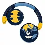 Lexibook - Warner Batman - 2-in-1 Audio-Kopfhörer mit Bluetooth und Kabel, Stereo, drahtlos, kabelgebunden, begrenzter Klang, faltbar, verstellbar, wiederaufladbarer Akku, blau/gelb, HPBT010BAT