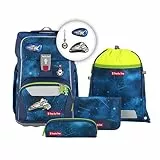 Step by Step Giant Schulranzen-Set „Starship Galactus“, 5-teilig, blau, ergonomischer Tornister mit Reflektoren, höhenverstellbar mit Hüft- und Brustgurt, für Jungen ab der 1. Klasse, 23 Liter