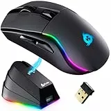 KLIM Blaze Y Wiederaufladbare kabellose Maus - NEU - Gaming Maus mit RGB und Ladestation - Hochpräziser Sensor und langlebiger Akku - Bis zu 6000 DPI - Kabel- und Wireless Mouse für PC - Schwarz