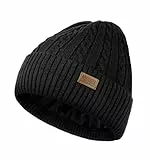 Wmcaps Wintermütze für Damen Herren, Fleecegefütterte Thermomütze mit Zopfmuster Geripptem Rand, Weiche Bequeme Dehnbare Strickmütze Geburtstagsgeschenk, Schwarz