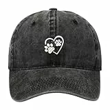 Generisch Baseball Caps für Männer Frauen Unisex Verstellbare Papa-Mütze mit süßem Hunde- Herz-Print Casual Sport Outdoor (Black, One Size)