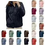 Generisch Teddyjacke Damen, Fleecejacke Damen Teddyjacke Teddy Fleece Übergangsjacke Plüschjacke Thermo Reißverschluss Fleecepullover Flauschige Kuschelige Strickfleecejacke Sweatjacke, Schwarz
