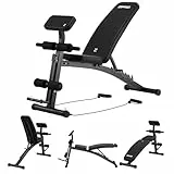 Zipro Hantelbank Volume, Fitnessbank mit 6-Fach verstellbare Rückenlehne und 2-Fach verstellbaren Curlpult, Fitnessgeräte für Zuhause inkl. 2 Seilen, Multifunktion Sit up bank, 230kg