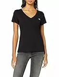 Calvin Klein Jeans Damen T-Shirt Kurzarm Ck Embroidery V-Ausschnitt, Schwarz (Ck Black), L