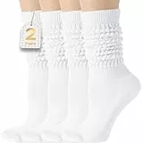 diputox Slouchy Socks Damen Slouch Scrunch Kniehohe Stiefel lange Tube Junk Socken 2 Paar Weiß
