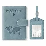 Reisepasshülle und Kofferanhänger Set, Kunstleder Passport Cover mit Koffer Anhänger, Hülle Reisepass mit RFID-Blocker für Reisepass Kreditkarten Personalausweise Reisedokumente, Urlaub Gadget (blau)