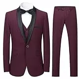 Sliktaa Herren Anzug 3 Teilig Slim Fit Reihe Einfarbig Stoff Business Shawl Kragen Klassisch Tunika #987 Rot M
