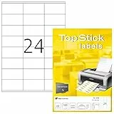 TopStick 8705 Adressetiketten, 100 Blatt, 70 x 36 mm, 24 pro A4 Bogen, 2400 Stück, selbstklebend, bedruckbar, matt, blanko Papier Adressaufkleber Etiketten, weiß