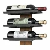 FAVOOSTY Weinregal Wand, Flaschenhalter, Flaschenregal mit 3 Ebenen, Metall Weinregal Bohlen Hängend Weinflaschenregale Schwarz für Esszimmer, Schlafzimmer, Weinkeller