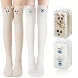 Kakveiai 2 Paar Damen Lange Socken, Kniestrümpfe, Kuschel Winter-Stricksocken, Panda Socken, Kuschel Süße warm, Einheitsgröße, für Damen und Mädchen, Bringen Sie 2 Geschenkboxen mit