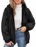 Vancavoo Winterjacke Damen Warm Fleece Gefütterter Wintermantel Winter Sweatjacke Kurz Mantel Puffer Jacke Fleecejacke Kapuzenpullover mit Kapuze für Teenager Mädchen,Schwarz,M