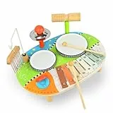 FORMIZON Kinder Trommel Set, Musikinstrumente für Kinder, Xylophon 3 Jahre Holz, Xylophon Trommelset mit Windspiele Rasseln, Montessori Lernspielzeug Tisch Instrument, Jungen Mädchen Geschenk