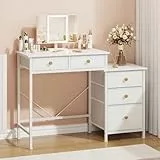 OYRREU Schminktisch mit Spiegel & 3 Lichtmodi, Kleiner Frisiertisch mit 5 Stoffschubladen und 2X & 3X Vergrößerungsspiegel für Schlafzimmer, Weiß
