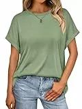 Cuptacc Tshirt Damen Flügelärmel Rundhals T-Shirt Locker Casual Kurzarm Oversize Shirt Damen Einfarbiges Oberteil Groß L 42-44 Grasgrün