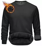 TACVASEN Sweatshirt Herren Ohne Kapuze Warme Fleece Pullover Langarmshirt Gefüttert Baumwolle Pulli Männer (M, Schwarz)