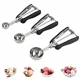 Eisportionierer Edelstahl, 3 Stück Größen Eislöffel Portionierer, 3cm, 4cm, 5cm Eiskugelportionierer, Ice Cream Scoop Edelstahl Eisportionierer mit Auslöser, Eisportionier, Eiscremelöffel Poliert