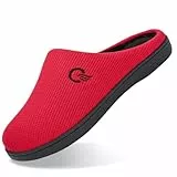 Damen Memory Foam Hausschuhe Atmungsaktiv Rutschfester Gummisohle Winter Slipper Warm Gefütterte Frauen Pantoffeln für Indoor & Outdoor Rot 42/43 EU (290mm)