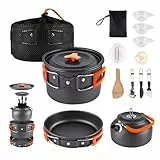 aiGear Camping Kochgeschirr Set/Outdoor Geschirr Set | Camping Topf Kochtopf Tragbar Aluminium | mit Aufbewahrungsbeutel | für Outdoor Camping Wandern Wandern Picknick (CC5339OR)