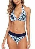 Aidotop Damen Bikini Set Triangel Badeanzug Strand Ties Zweiteiliger Bademode Bikinihose（Blue Geometry,M