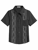 Arshiner Jungen Hemden Kurzarm Leinen Sommer Casual Besticktes Shirt Regular Baumwolle Party Freizeit Hemd für Kinder 12-13 Jahre Schwarz