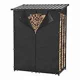 casa.pro Kaminholzregal Yakutat Brennholzunterstand außen Brennholzlager Holzstapelhilfe Brennholzregal mit Abdeckung Kaminholzständer Metall 185 x 130 x 70 cm Schwarz